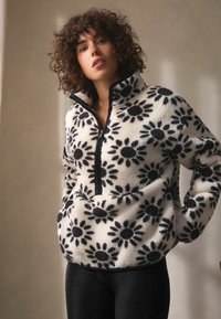 Next BORG HALF ZIP - Fleecetrøjer - black white floral