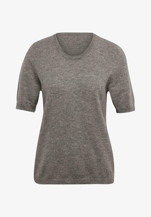 Grijze korte mouwen trui gemaakt van zacht, gestructureerd materiaal, met een ronde halslijn en een relaxte pasvorm zonder zichtbare patronen of hardware.