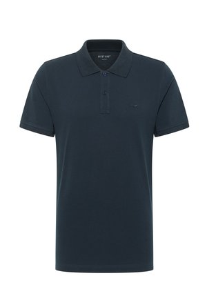 Tumesinise värvi puuvillane polo särk klassikalise krae, kahe nupuga nööpimise ja lühikeste varrukatega. Rinnal on diskreetne logo.