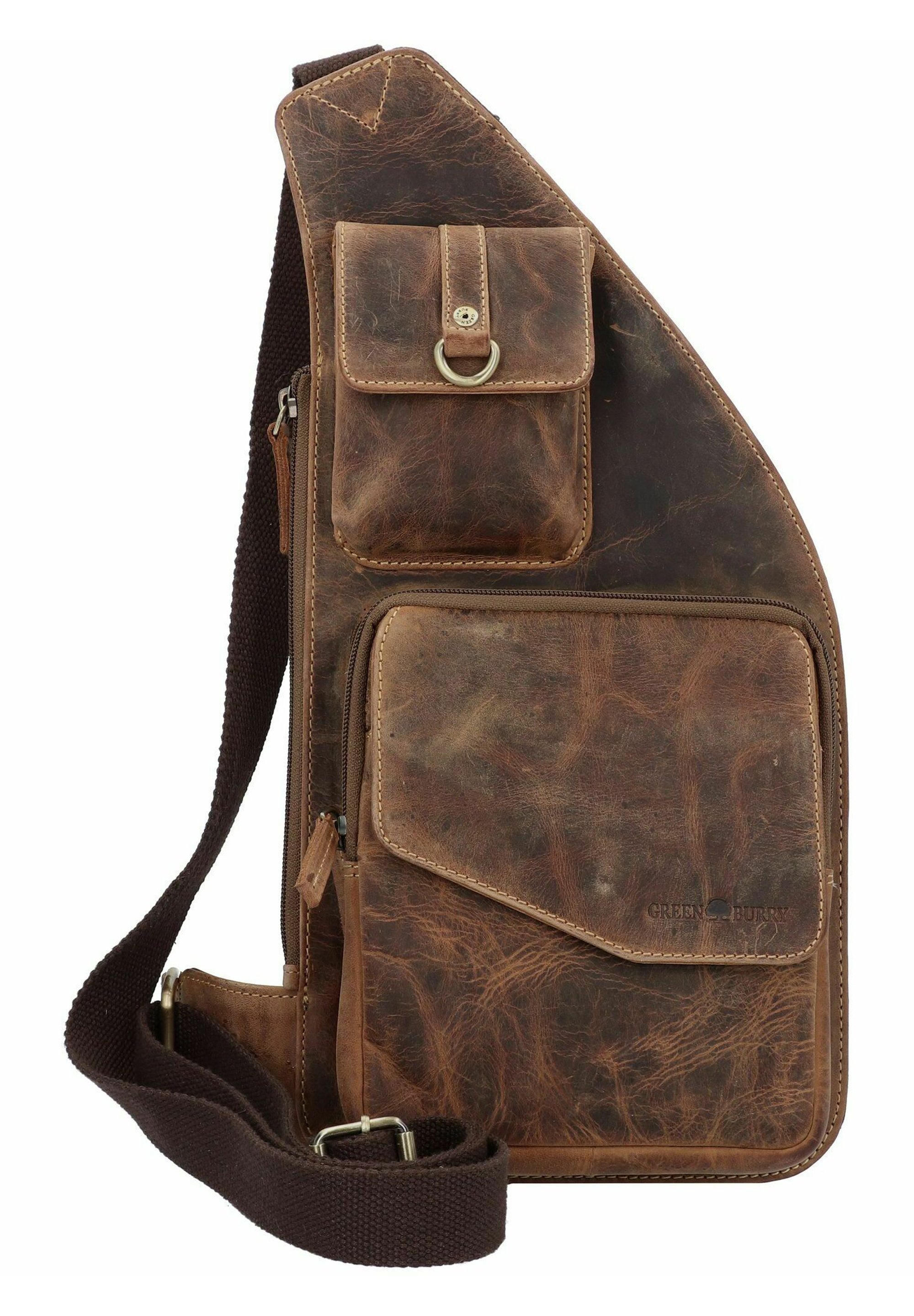 Schouder Greenburry Vintage Café Racer Schoudertas Leer 23 Cm - Jongens - Braun Tas Met Meerdere Vakken