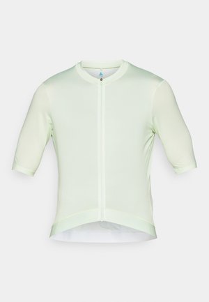 Korte mouw top in lichtgroen, gemaakt van gladde stof met een ritssluiting, met een ronde halslijn en een textuurontwerp op de mouwen.