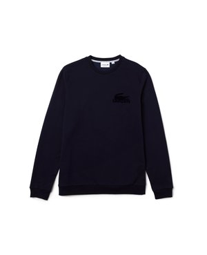 Marineblaues Sweatshirt aus Baumwolle mit Rundhalsausschnitt, langen Ärmeln und gerippten Bündchen. Verfügt über ein schwarzes, gesticktes Logo auf der Brust.