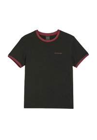 Czarny bawełniany t-shirt z krótkimi rękawami, czerwonym ściągaczem w okolicy szyi i mankietach, z wyszywanym na przodzie czerwonym logo "diverse".