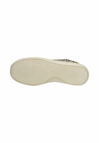 Suola di sneaker in gomma beige, con un motivo testurizzato caratterizzato da linee ondulate e un dettaglio circolare. Design leggero e flessibile per il massimo comfort.