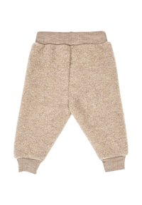 Pantaloni jogger in pile beige con vita elastica e polsini sagomati. Tessuto morbido e design senza cuciture sul retro.