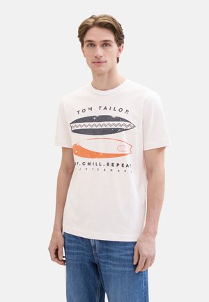 TOM TAILOR KURZARM - T-Shirt print - weiß