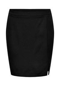 Svart kjol med rak skärning, med en subtil sidoklyvning. Tillverkad av ett mjukt, elastiskt tyg, med midja och inga synliga knäppningar.