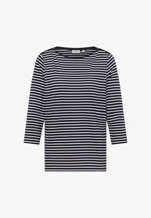 Gestreepte longsleeve top in een navy en witte katoenmix. Heeft een ronde halslijn en een ontspannen pasvorm met horizontale strepen.