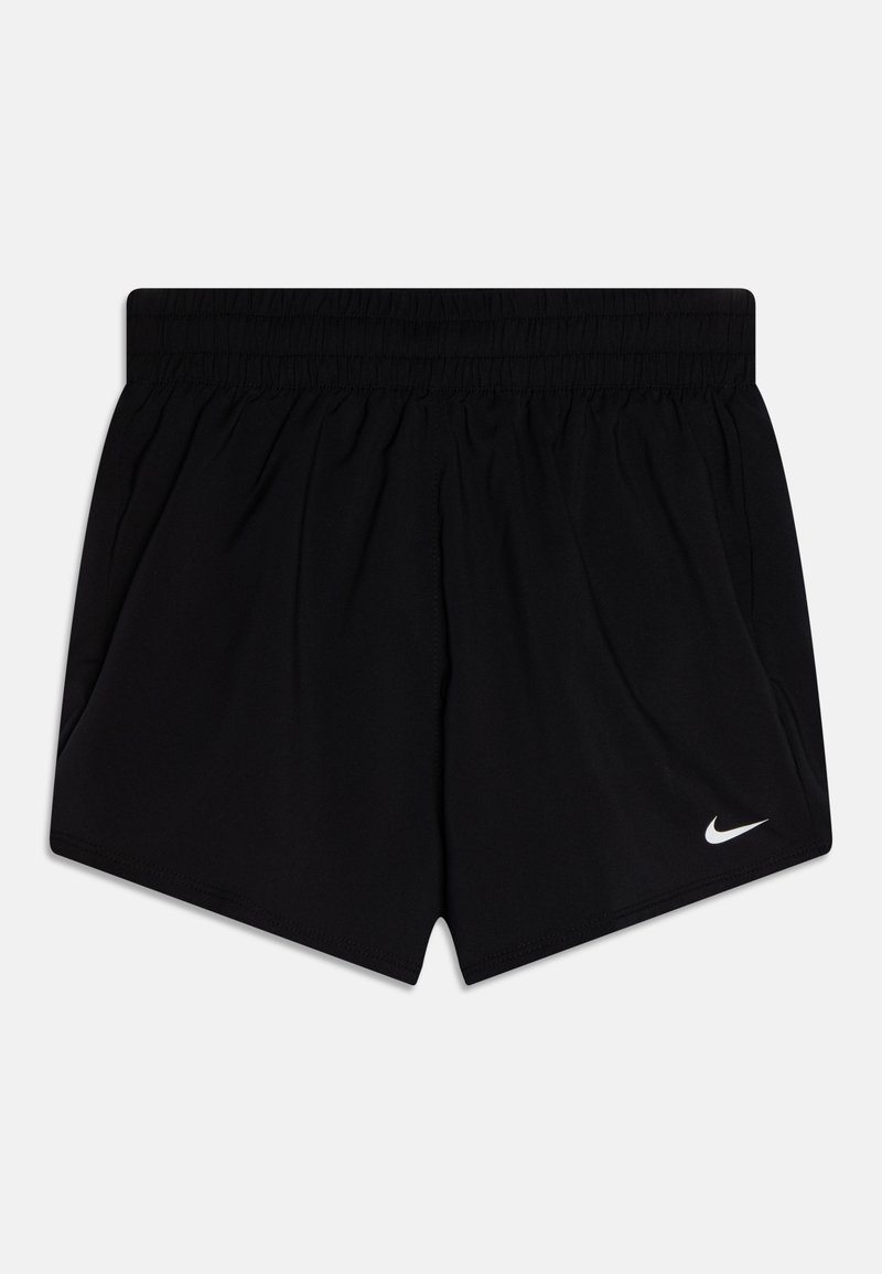 Schwarze Sportshorts mit elastischem Bund. Hergestellt aus leichtem Material, mit einem kleinen weißen Nike-Logo auf der unteren linken Seite.