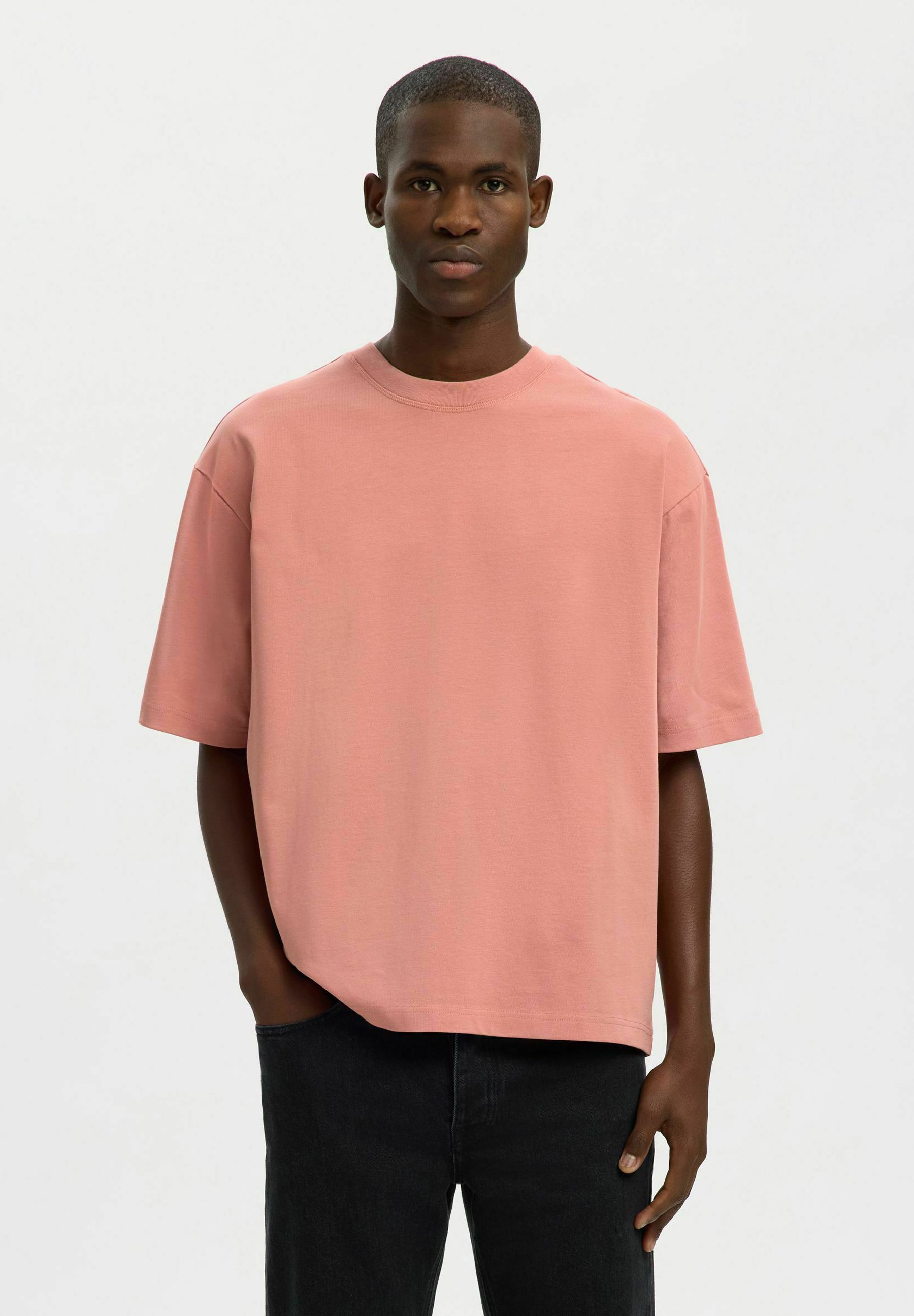 Selected SLHRELAXASPEN PLY SS O NECK NOOS - T-shirt basic - rose