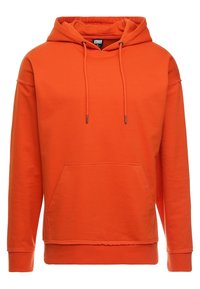 Sweat à capuche orange vif avec poche kangourou à l'avant, capuche avec cordon de serrage, manches longues et poignets et ourlet côtelés.