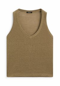 Khaki tanktop met V-hals, gemaakt van een zachte katoenmix, met een gladde textuur en zonder versieringen.