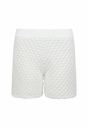 Shorts en maille texturée blanche avec une ceinture élastique douce et un motif nid d’abeille sur tout le tissu.