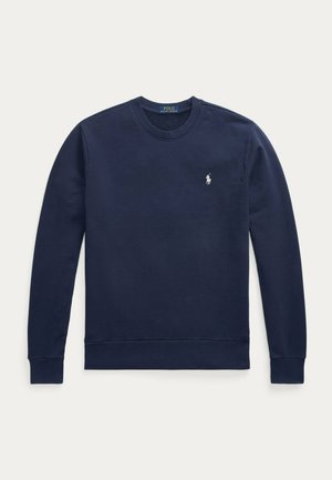 Felpa blu navy in cotone con maniche lunghe, collo rotondo, polsini e orlo a coste, con un piccolo logo Polo bianco sul petto.
