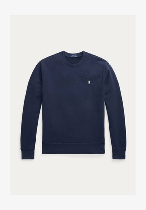 Felpa blu navy in cotone con maniche lunghe, collo rotondo, polsini e orlo a coste, con un piccolo logo Polo bianco sul petto.