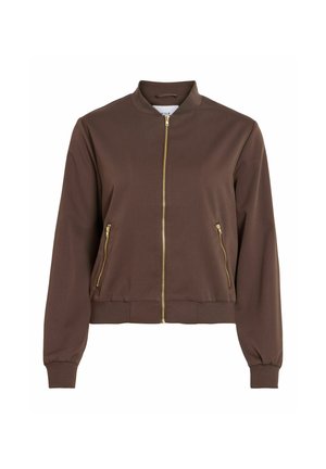 VILA, BOMBER JACKET VIBUBBLE ZIPPER - Bombera - chocolate brown