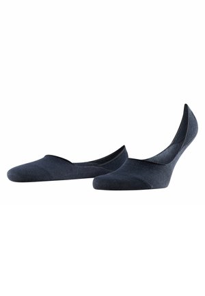 Black, low-cut socks made from a soft fabric. Features a smooth finish and a snug fit around the edges. Designed for discreet wear.