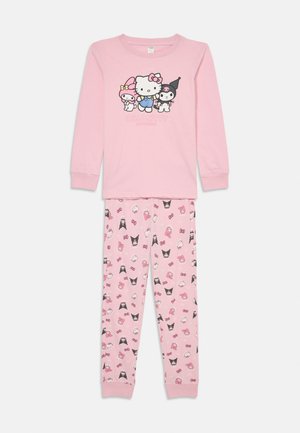 Ροζ σετ πιτζάμας για παιδιά με μακρυμάνικη μπλούζα και παντελόνι, που διαθέτει χαρακτήρες της Hello Kitty και φίλους, καθώς και μικρές εκτυπωμένες φιόγκους στα παντελόνια.