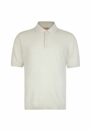 Koszulka polo w kremowym kolorze z krótkim rękawem, trzema guzikami oraz żebrowanym kołnierzem, mankietami i dolnym brzegiem.