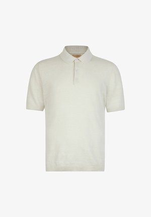 Koszulka polo w kremowym kolorze z krótkim rękawem, trzema guzikami oraz żebrowanym kołnierzem, mankietami i dolnym brzegiem.