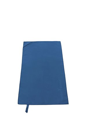 Sinine ristkülikukujuline treeningurätik väikese lipiku ja reljeefse „Cardio Bunny“ logoga allosas valgel taustal.