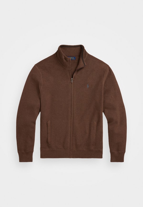 MESH KNIT COTTON FULL ZIP SWEATER - Cardigan - dark roast melange2