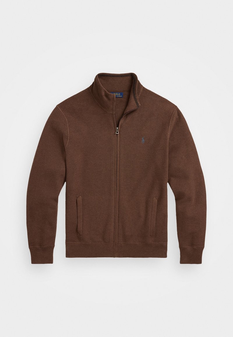 Polo Ralph Lauren MESH KNIT COTTON FULL ZIP SWEATER - Cardigan - dark roast melange