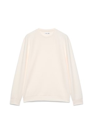 Maglione a maniche lunghe color crema con scollo rotondo, taglia XL, mostrato disteso senza motivi né loghi visibili.