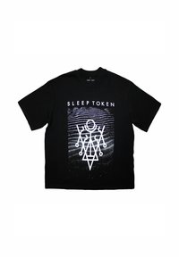 Black cotton t-shirt featuring a white graphic design with geometric shapes and lines, and the text "SLEEP TOKEN" above the design.