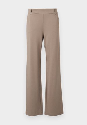Brown wide-leg trousers made of soft fabric, featuring a smooth texture, flat waistband, and no visible patterns or hardware details.