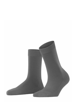 Calze in cotone grigio con bordo a coste, texture liscia, design fino al ginocchio e punta rinforzata per una maggiore durata.