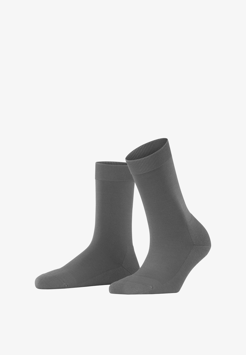 Calze in cotone grigio con bordo a coste, texture liscia, design fino al ginocchio e punta rinforzata per una maggiore durata.