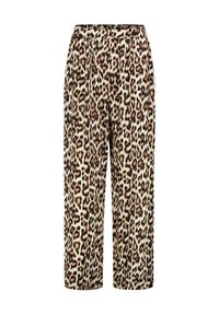 Weit geschnittene Hose im Leopardenmuster mit elastischem Bund, aus weichem Stoff in verschiedenen Brauntönen und Creme.