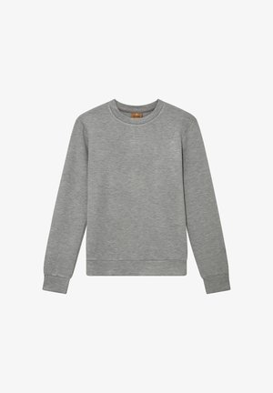 Felpa grigia in tessuto misto cotone, con collo tondo, maniche lunghe e polsini e orlo a costine per un look aderente.
