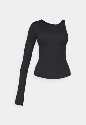 Must pikkade varrukatega top ühe õlaga disainiga. Valmistatud venivast materjalist, istuv siluett ja sile tekstuur.