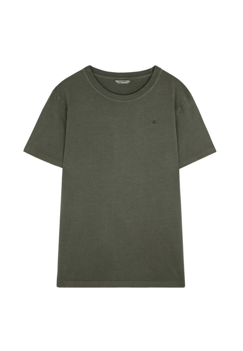 Mørkegrøn kortærmet t-shirt med rund hals og et lille broderet logo på venstre bryst.