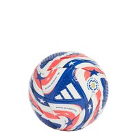 Pallone da calcio Adidas con motivi swirling in rosso, bianco e blu. Il testo include "Mundial de Clubes FIFA" e presenta una superficie testurizzata.
