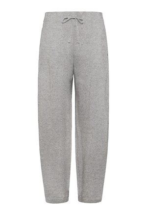 Pantaloni della tuta grigi realizzati in tessuto morbido, con vita regolabile tramite cordino, gambe affusolate e una sottile trama melange. Vestibilità normale.