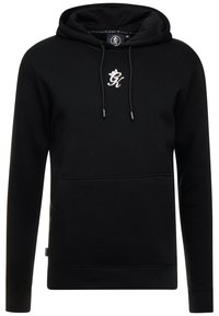 Felpa nera con cappuccio in misto cotone, dotata di tasca a marsupio, coulisse e logo bianco sul petto. Tessuto morbido e polsini a costine.