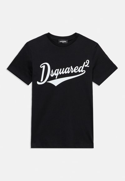 Μαύρο κοντομάνικο T-shirt με λευκή επιγραφή "Dsquared²" στο στήθος.