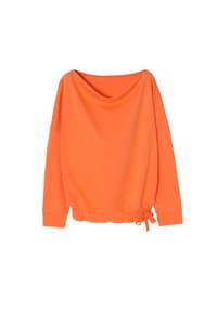 Felpa arancione brillante con scollatura drappeggiata, maniche lunghe e orlo raccolto con cordino. Tessuto morbido con un design a vestibilità rilassata.