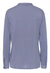 Chemise à manches longues bleue avec un motif en losange. Tissu doux avec un col et des poignets boutonnés. Vue de dos.