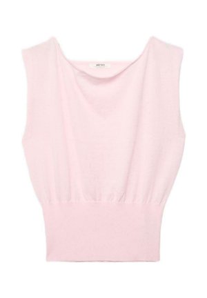 Hellrosa ärmelloses Stricktop mit breiten Schulterträgern und einem taillierten, gerippten Bund.