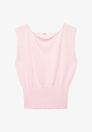 Hellrosa ärmelloses Stricktop mit breiten Schulterträgern und einem taillierten, gerippten Bund.