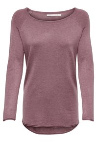Pull-over à manches longues avec encolure dégagée de couleur mauve sourde. Tissu en maille doux et extensible avec un ourlet arrondi et des poignets côtelés.