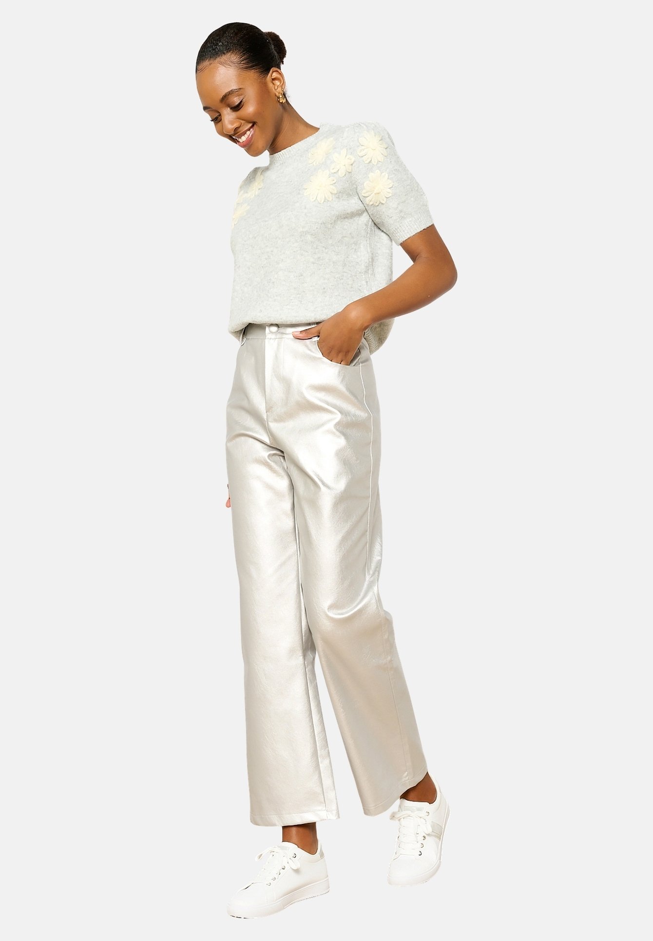 LolaLiza METALLIC - Trousers - silver/light grey - Zalando.ie