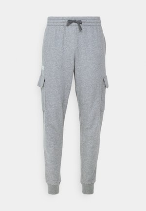 Graue Sweatpants aus weichem Material, mit elastischem Bund und Kordelzug, Cargo-Taschen und gerippten Bündchen.