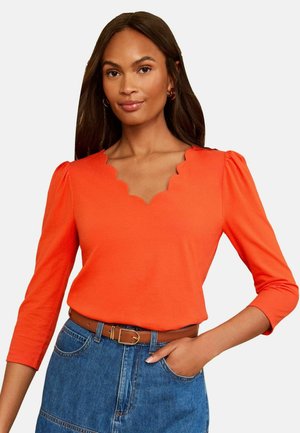 Love & Roses, REGULAR FIT - 3/4 SLEEVE SCALLOP V-NECK JERSEY TOP . - Langarmshirt - orange