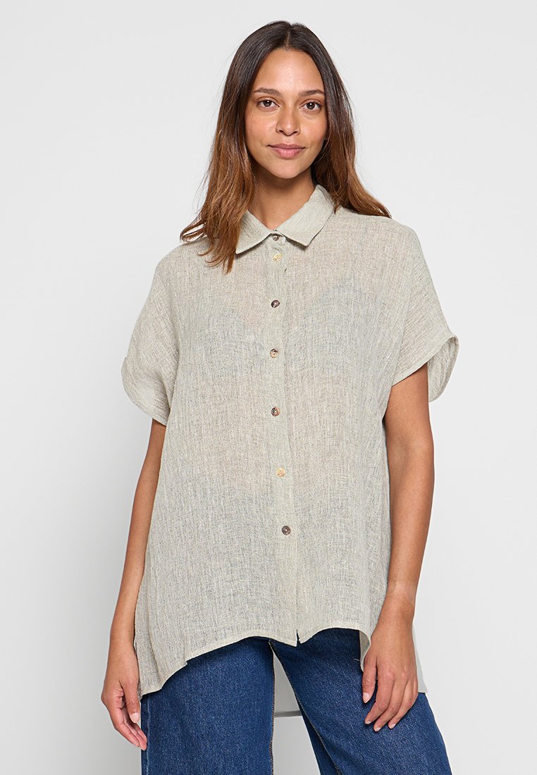 Sarah Pacini Overhemdblouse zandkleur