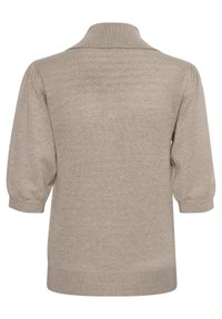 Pullover beige con colletto, motivo a zig zag testurizzato, maniche corte a sbuffo e polsini a coste, caratterizzato da una vestibilità comoda e tessuto morbido.